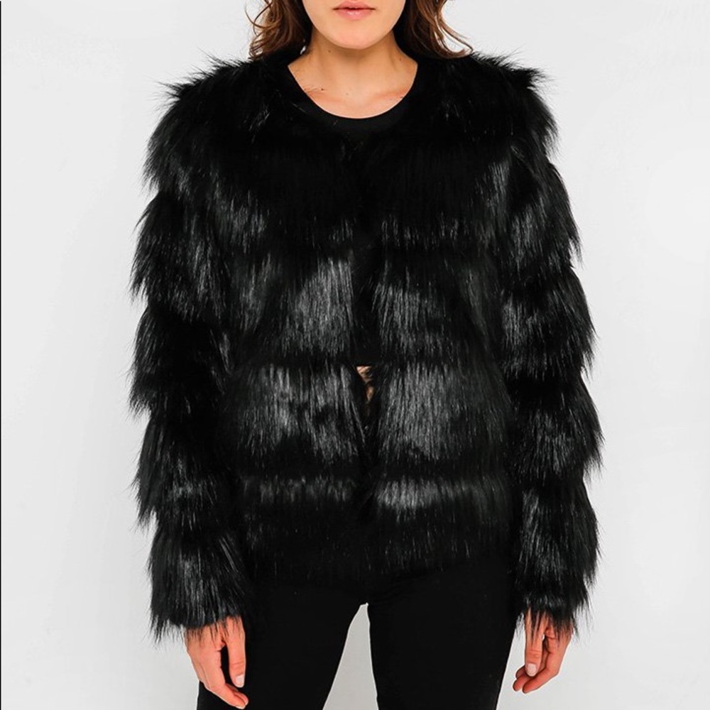 NWT Anthropologie FUR by URF Tiered Faux Fur Coat